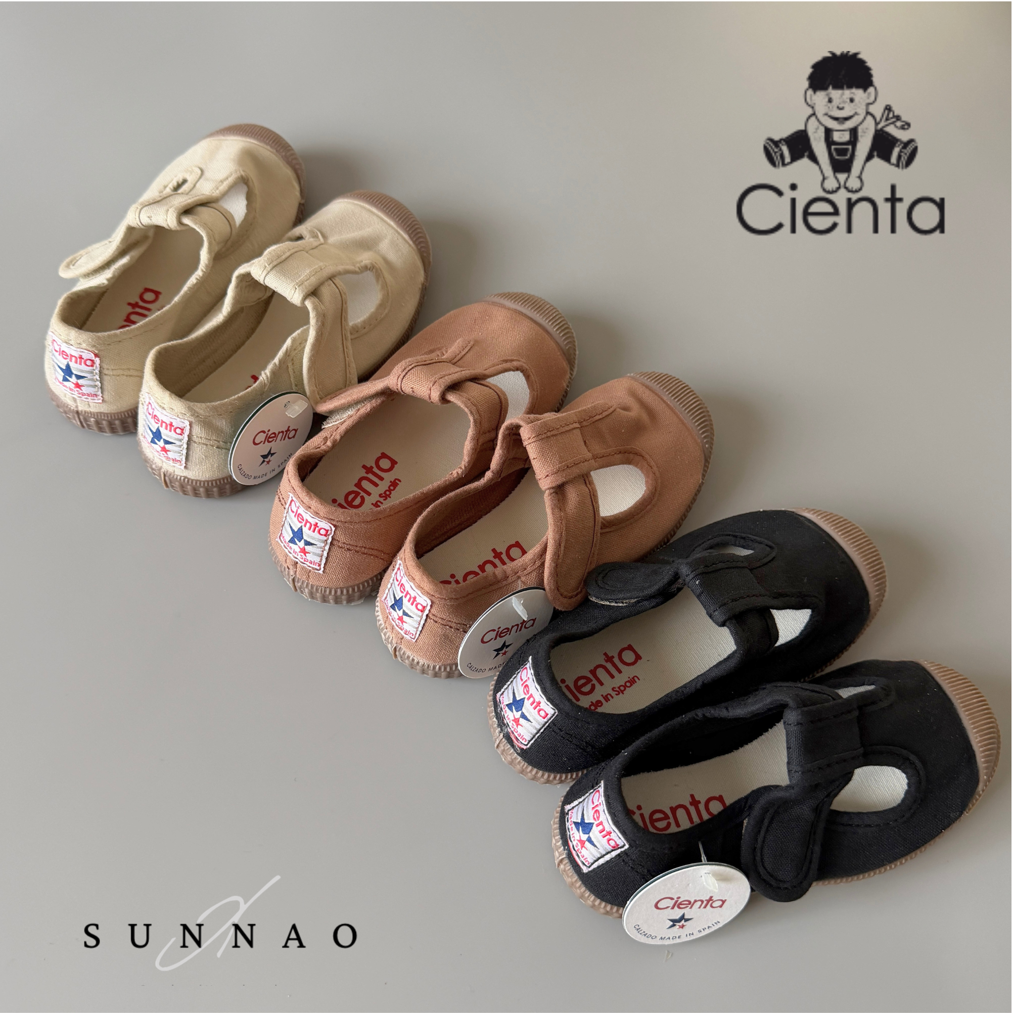 <Cienta>T strap shoes brown sole - Negro A77997