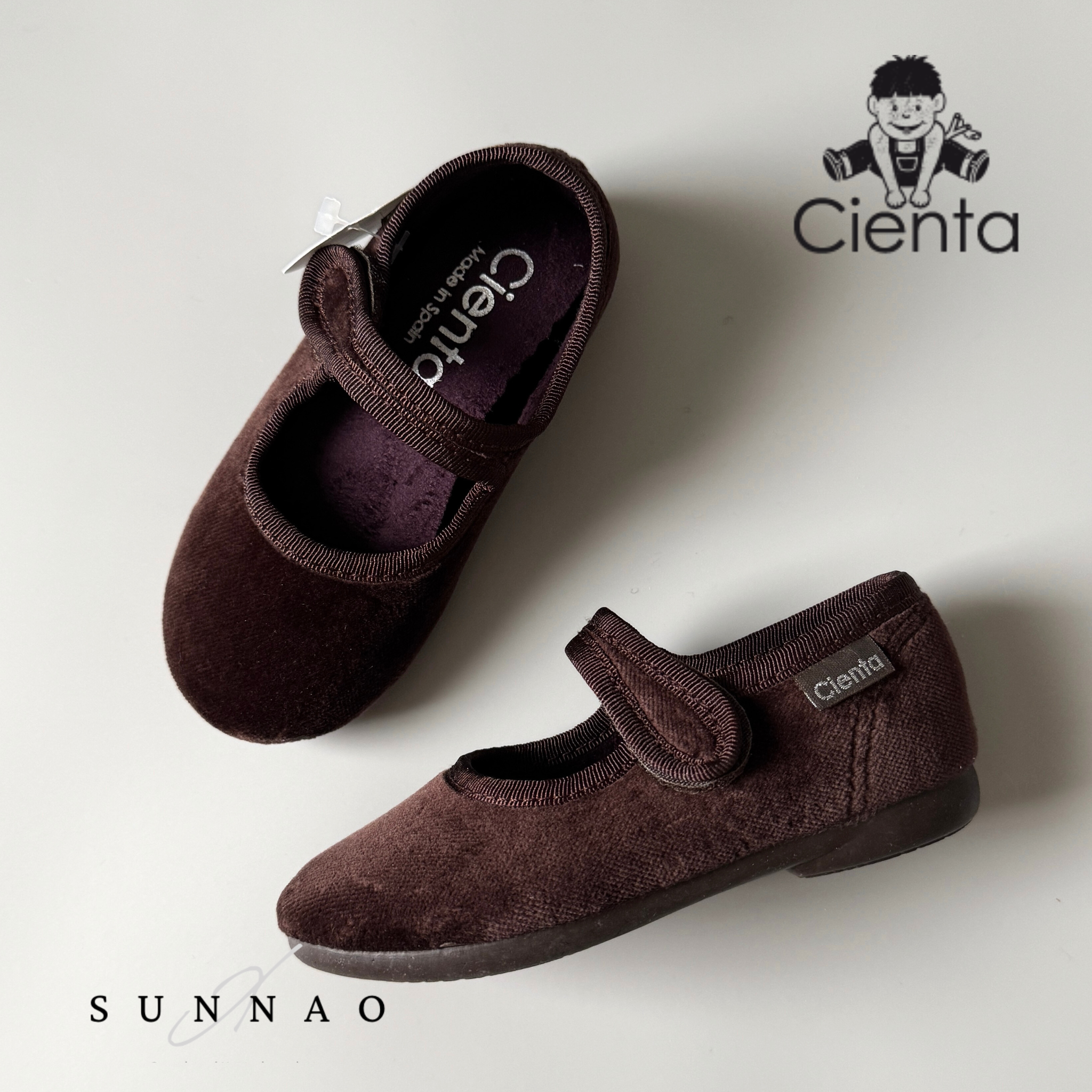 <Cienta>Velour formal strap shoes - BROWN 500075