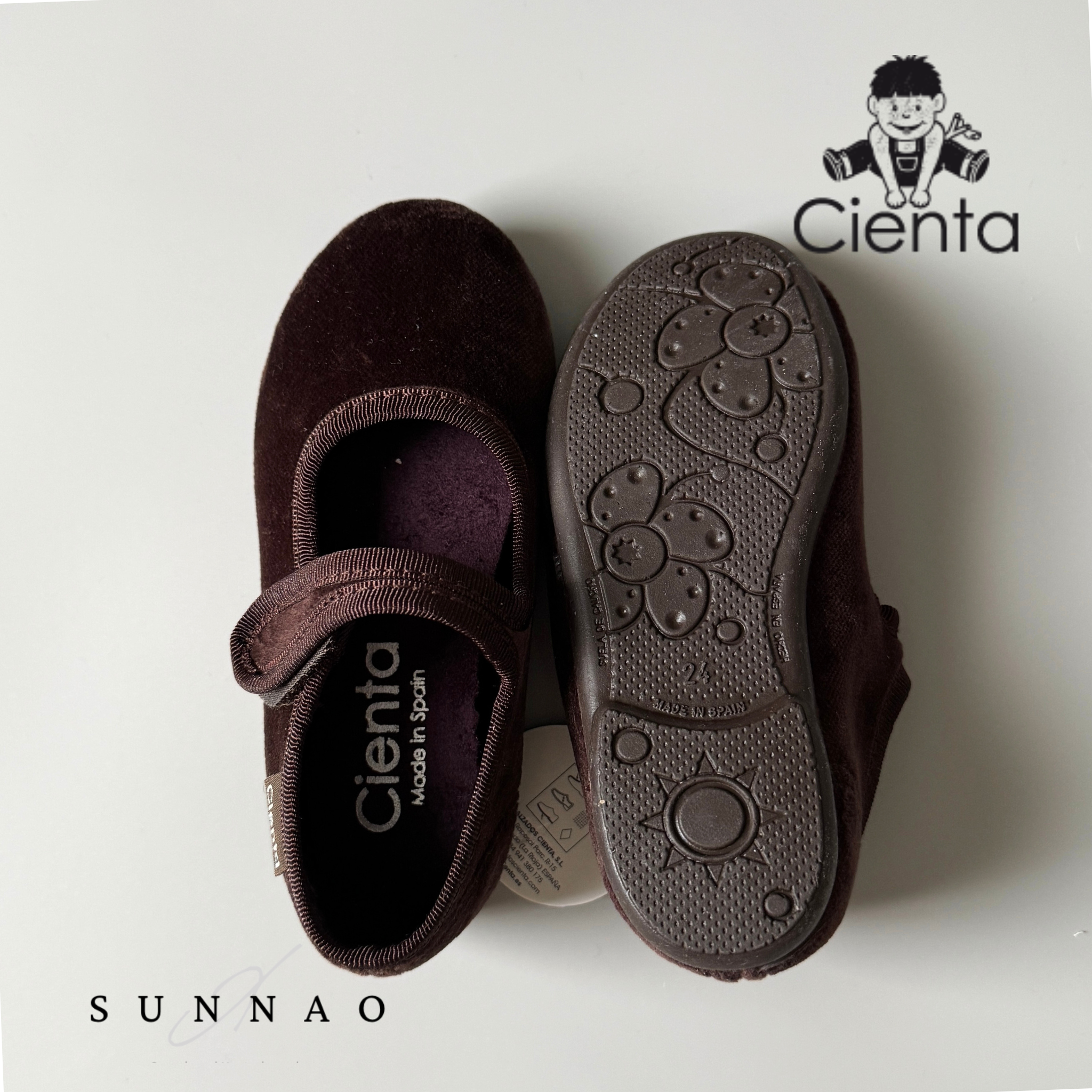 <Cienta>Velour formal strap shoes - BROWN 500075