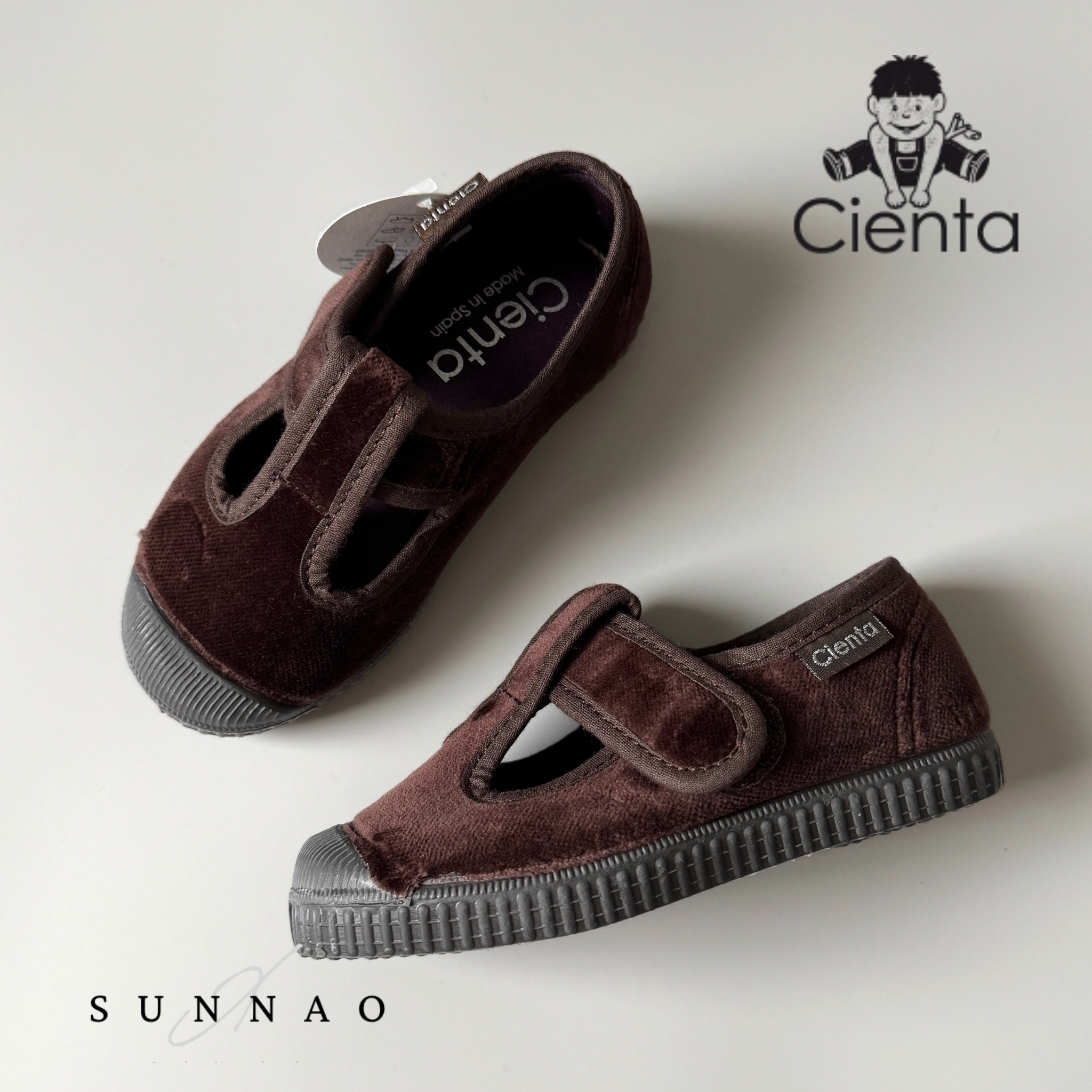 <Cienta>Velour T strap shoes - MARRON 977075