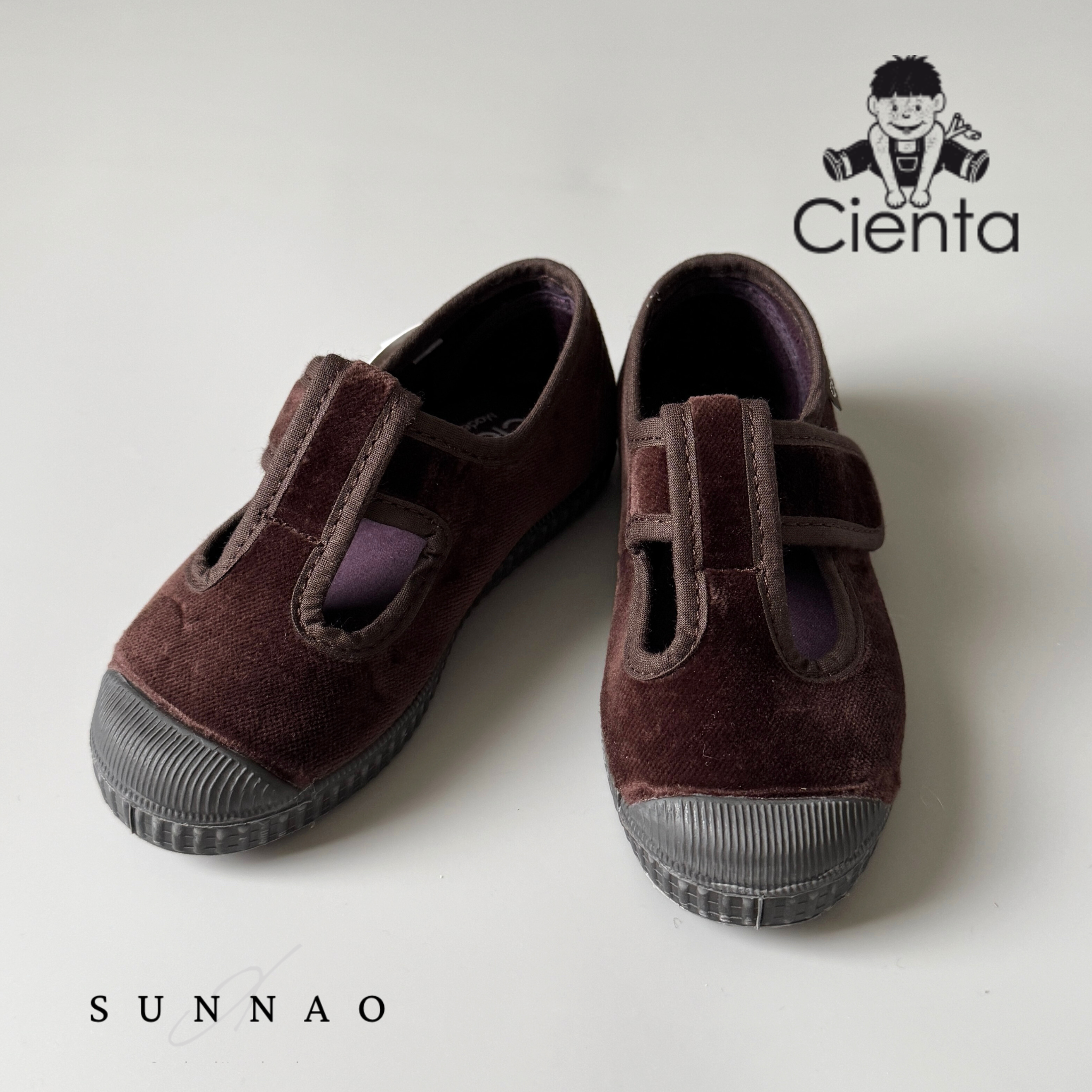<Cienta>Velour T strap shoes - MARRON 977075