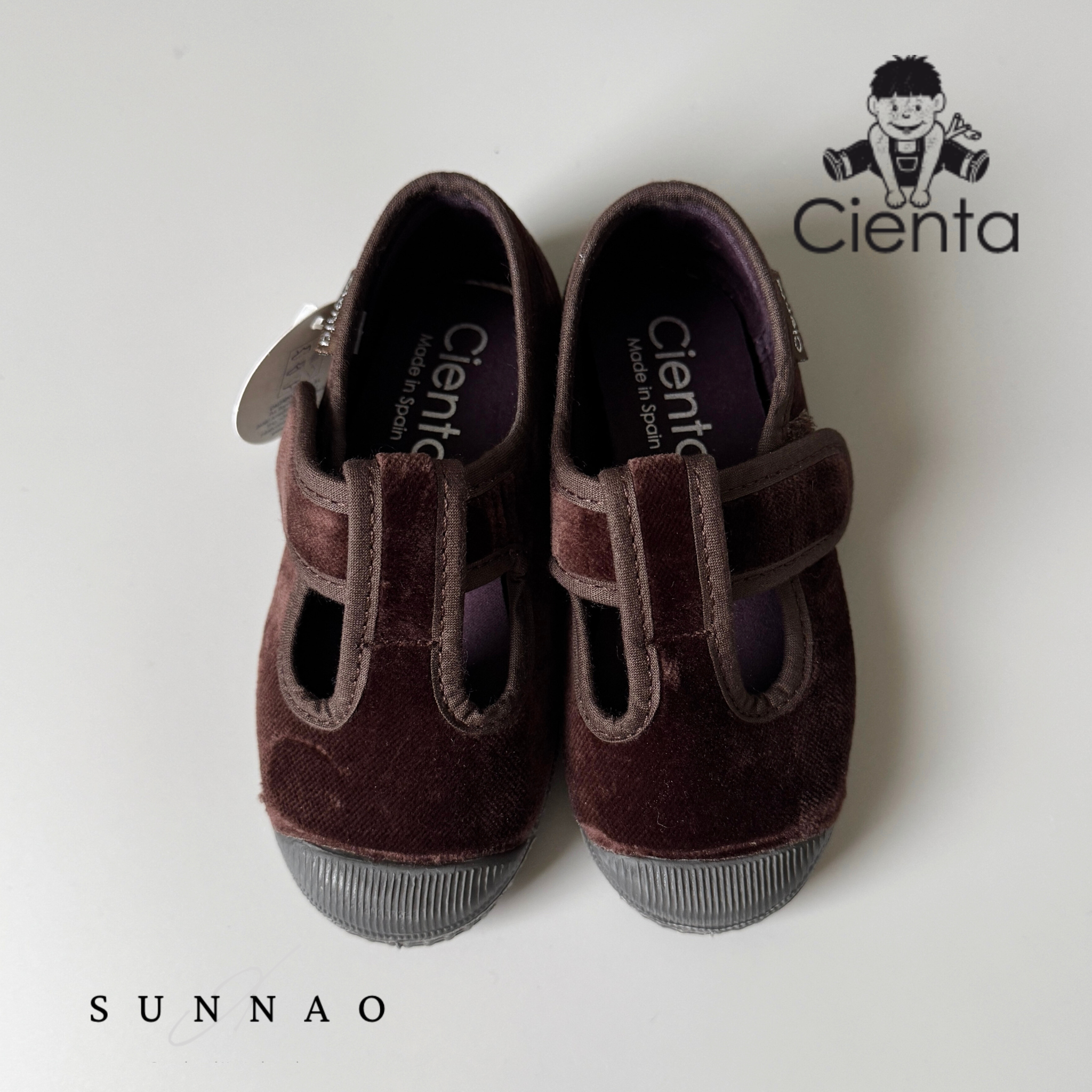 <Cienta>Velour T strap shoes - MARRON 977075