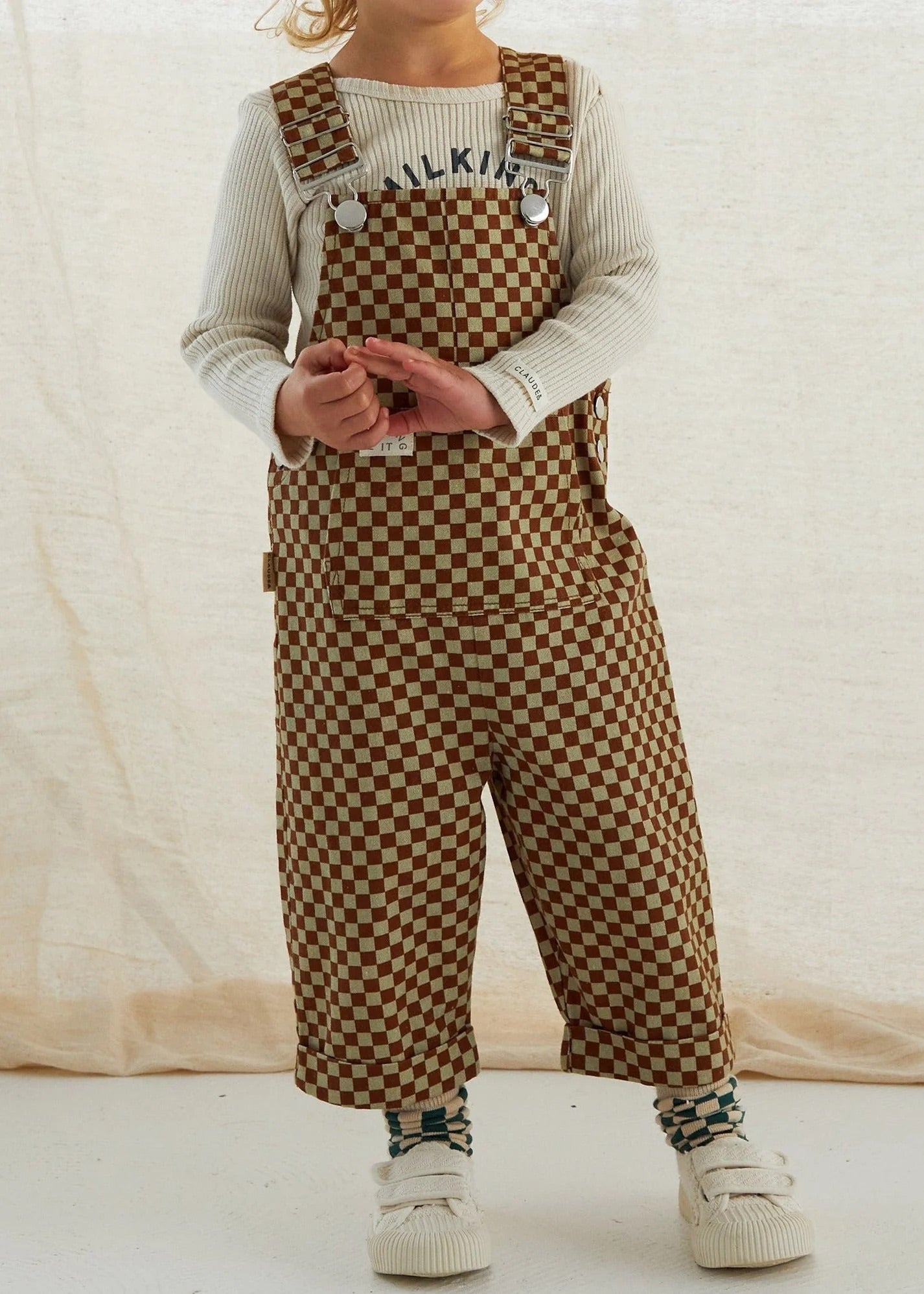 <Claude&Co> Checkerboard Dungaree - Brick （1-5Y）