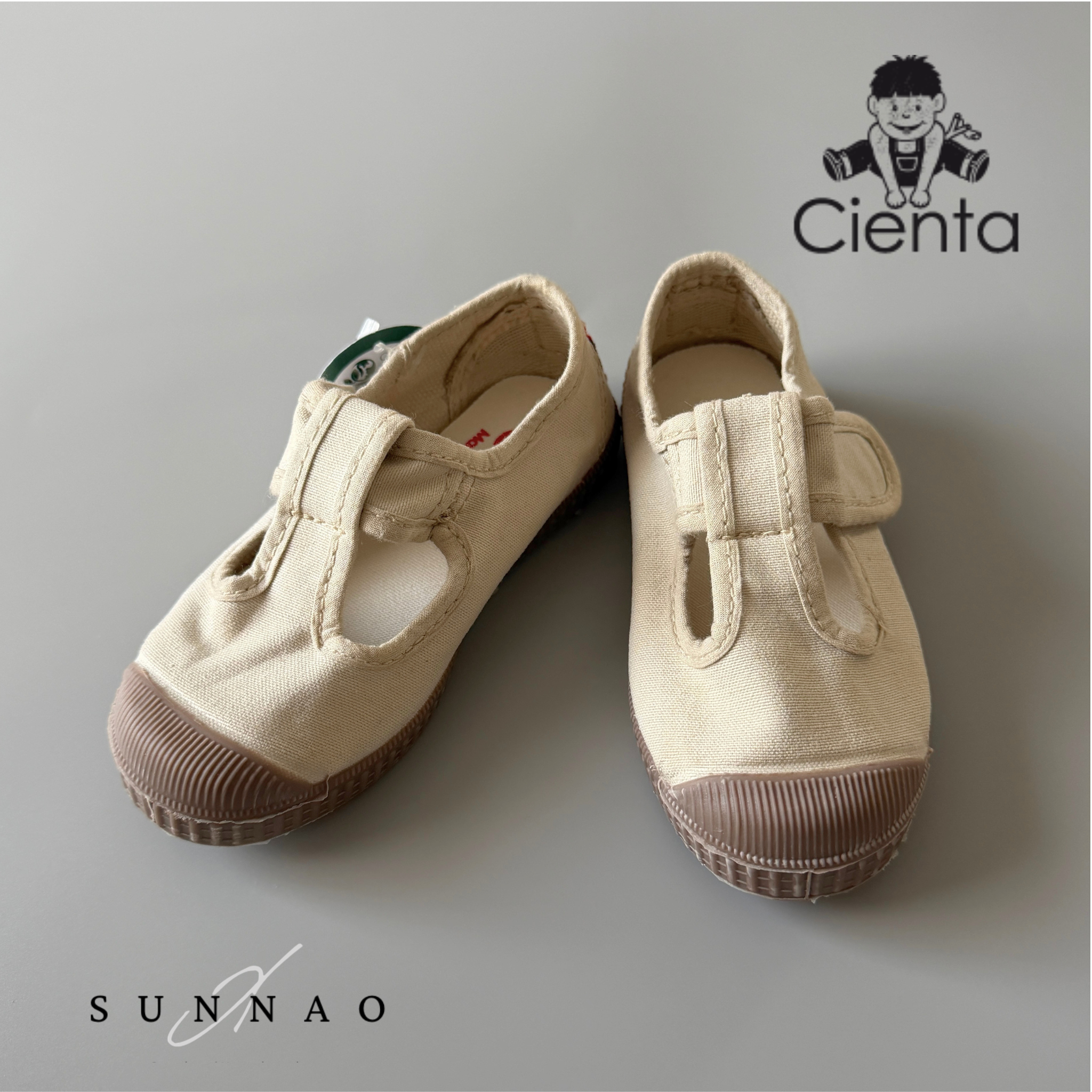 <Cienta>T strap shoes brown sole - Sand A77997