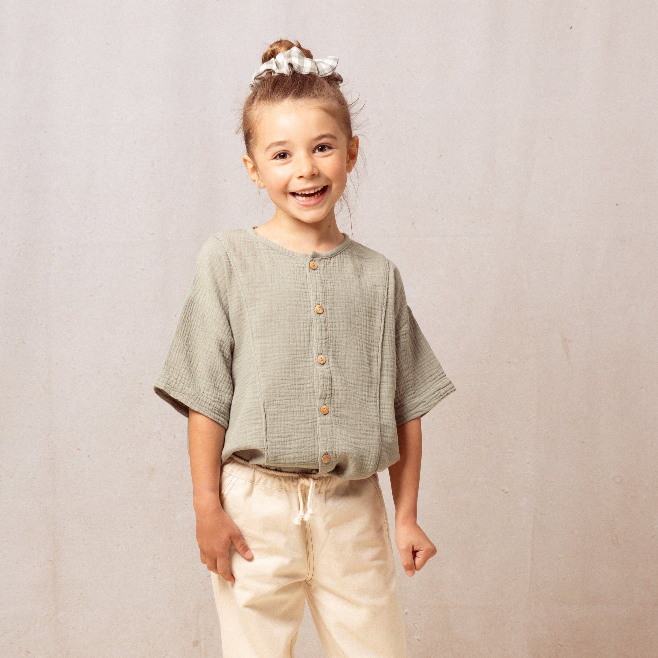 【予約／送料無料】<STUDIO BOHEME PARIS> BLOUSE THELME - GREEN GREY（12M-8Y）