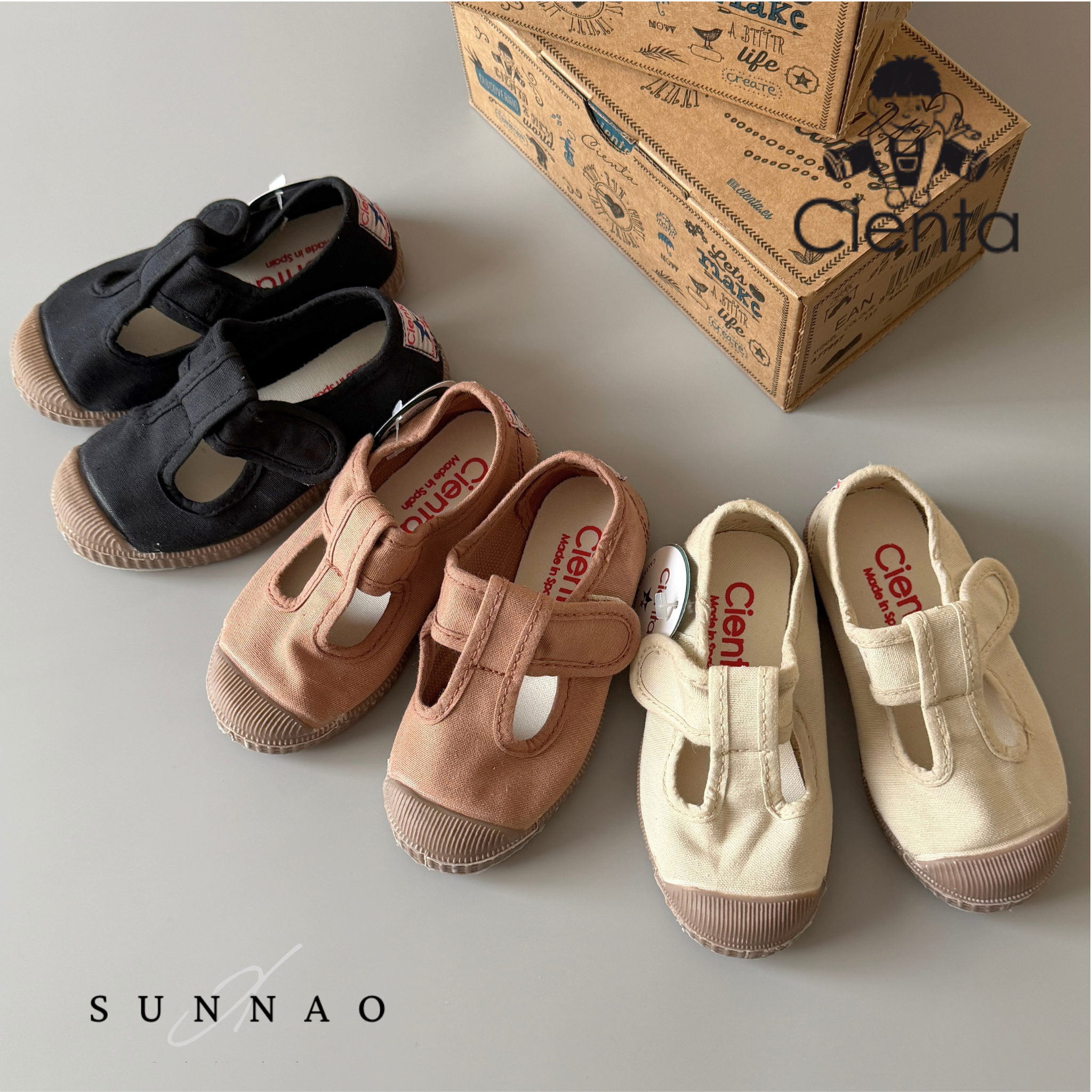 <Cienta>T strap shoes brown sole - Negro A77997