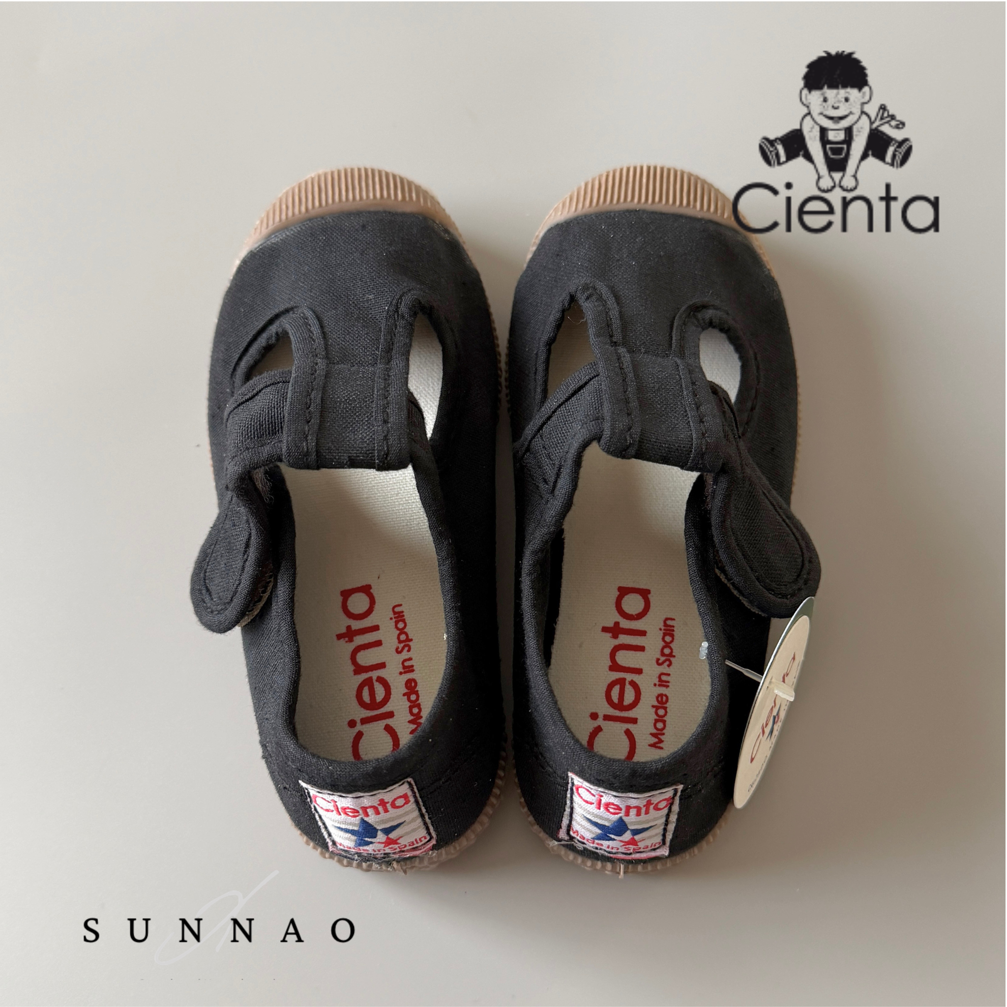 <Cienta>T strap shoes brown sole - Negro A77997