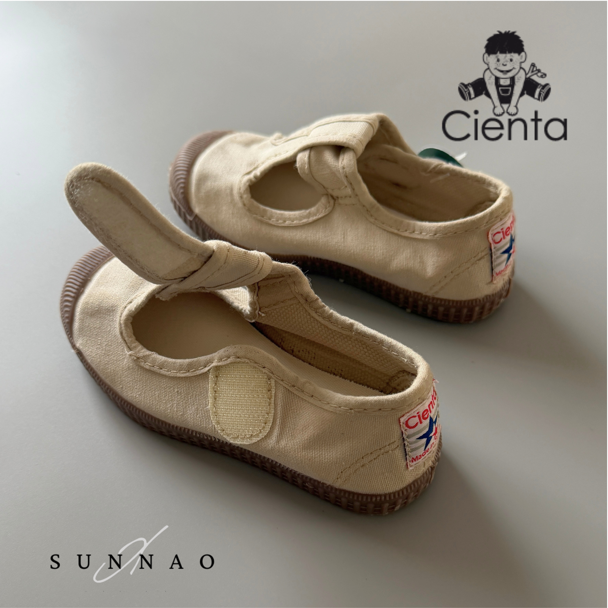 <Cienta>T strap shoes brown sole - Sand A77997