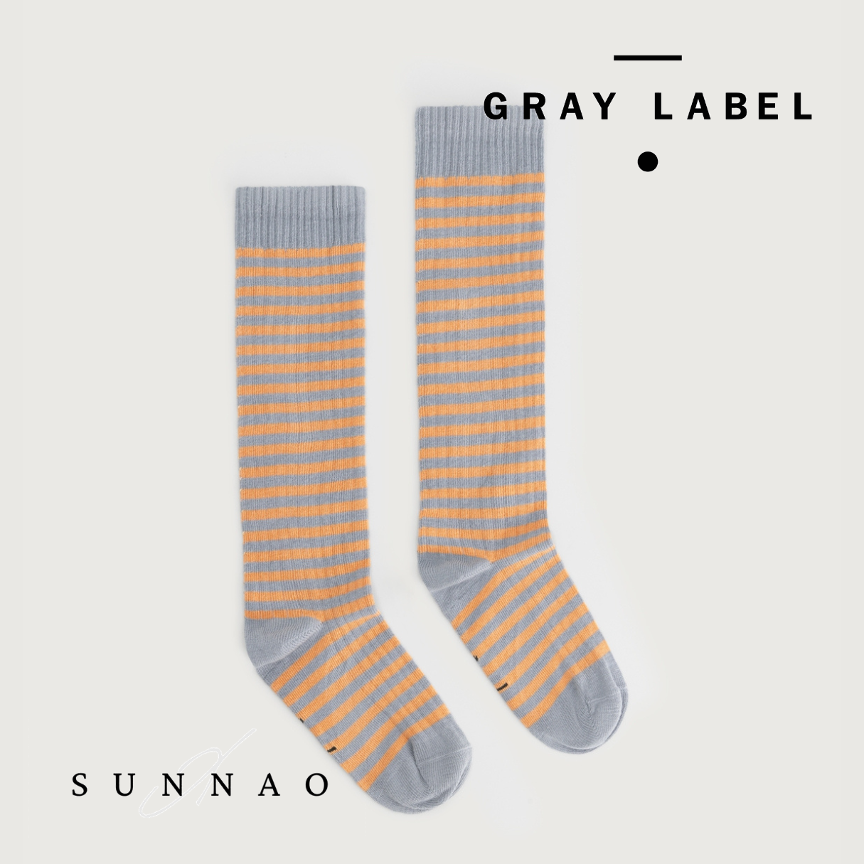 <GRAY LABEL> Long Ribbed Sock - Stone Grey/Melon