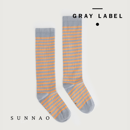 <GRAY LABEL> Long Ribbed Sock - Stone Grey/Melon
