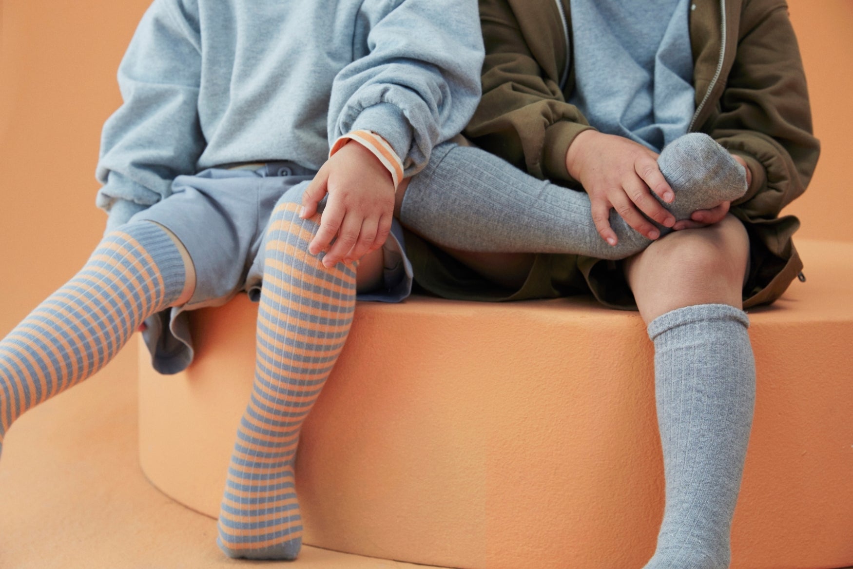 <GRAY LABEL> Long Ribbed Sock - Stone Grey/Melon