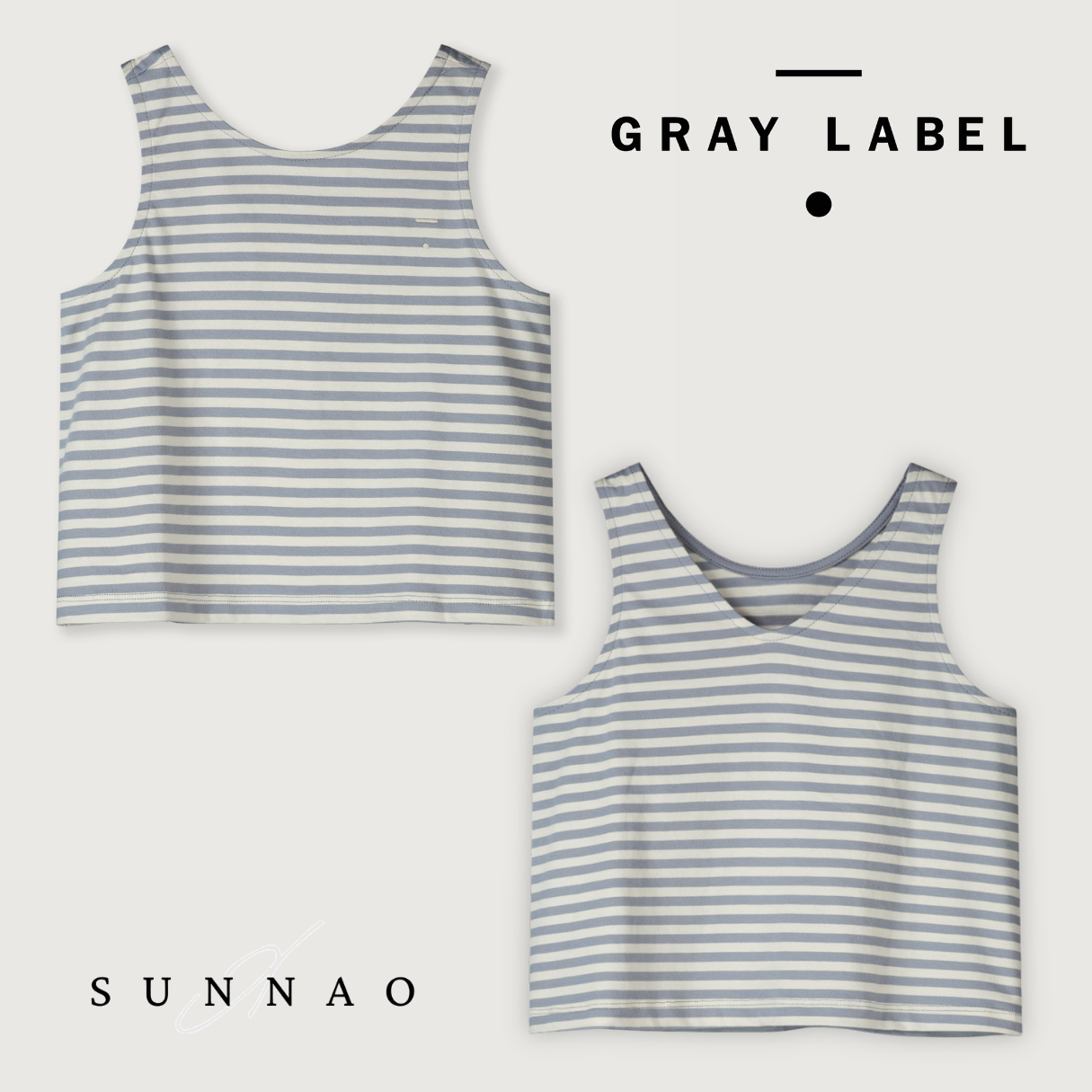 <GRAY LABEL> Boxy Tank Top - Stone Grey - Cream　