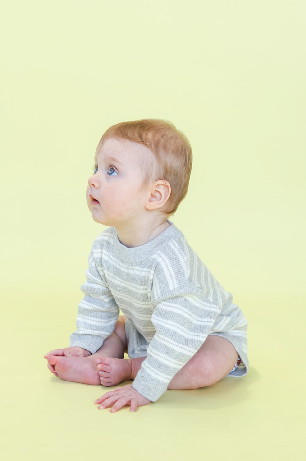 <GROWN> Ribbed Stripe Romper - Grey Marle/Milk