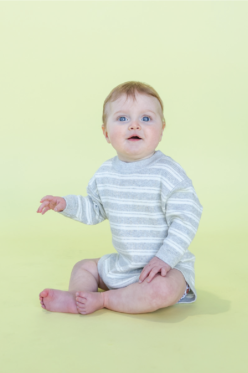 <GROWN> Ribbed Stripe Romper - Grey Marle/Milk