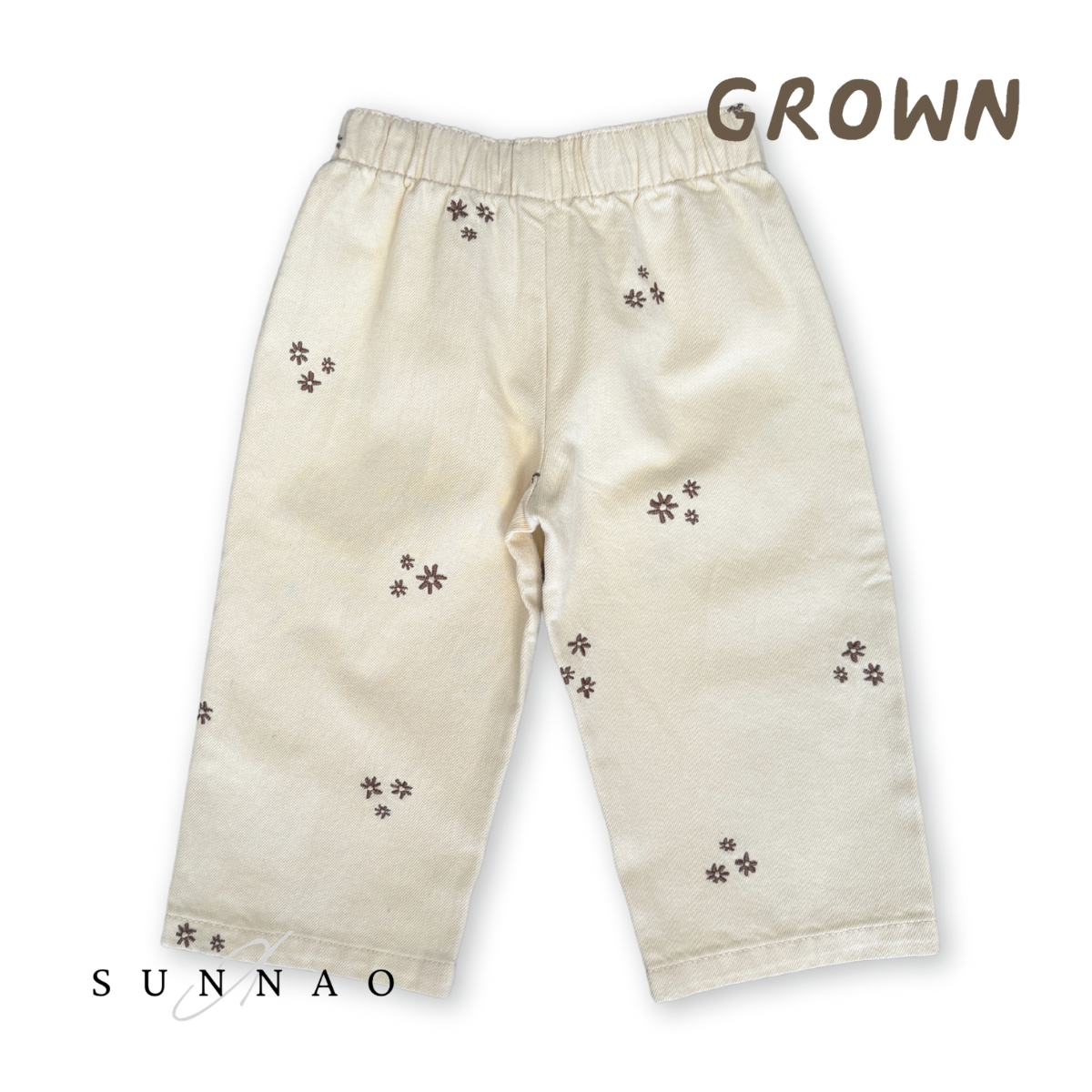 <GROWN> Organic Denim Wild Flower Embroidery Pant - Milk