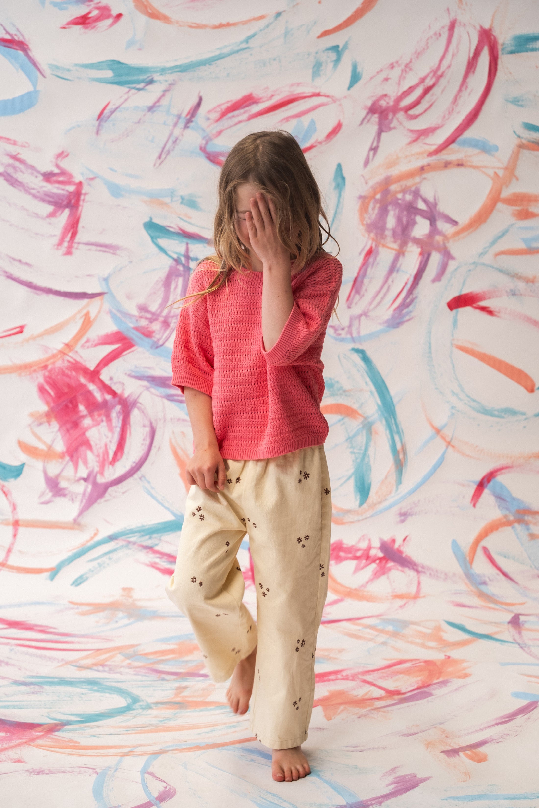 <GROWN> Organic Denim Wild Flower Embroidery Pant - Milk