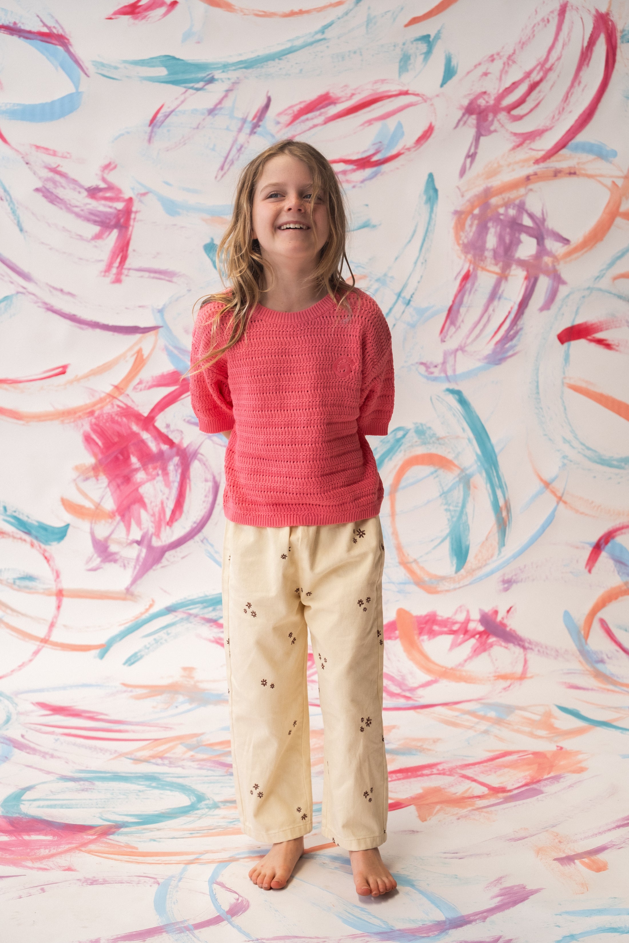 <GROWN> Organic Denim Wild Flower Embroidery Pant - Milk