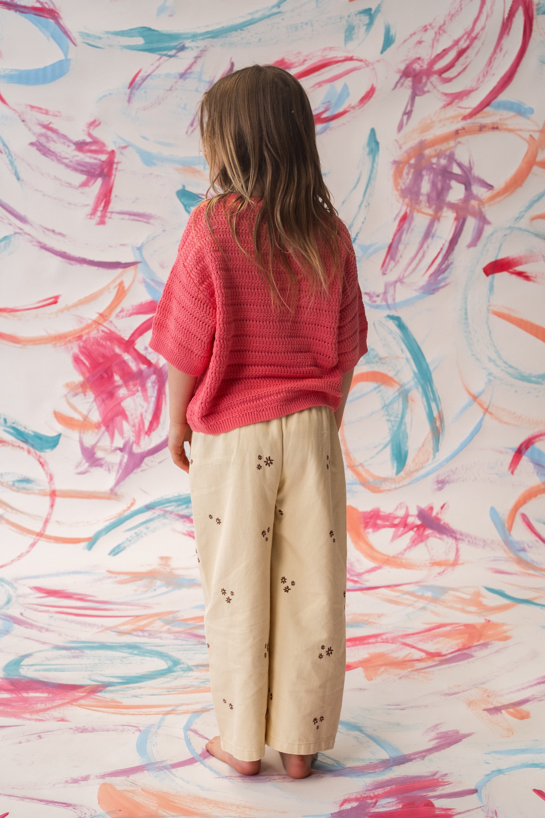 <GROWN> Organic Denim Wild Flower Embroidery Pant - Milk
