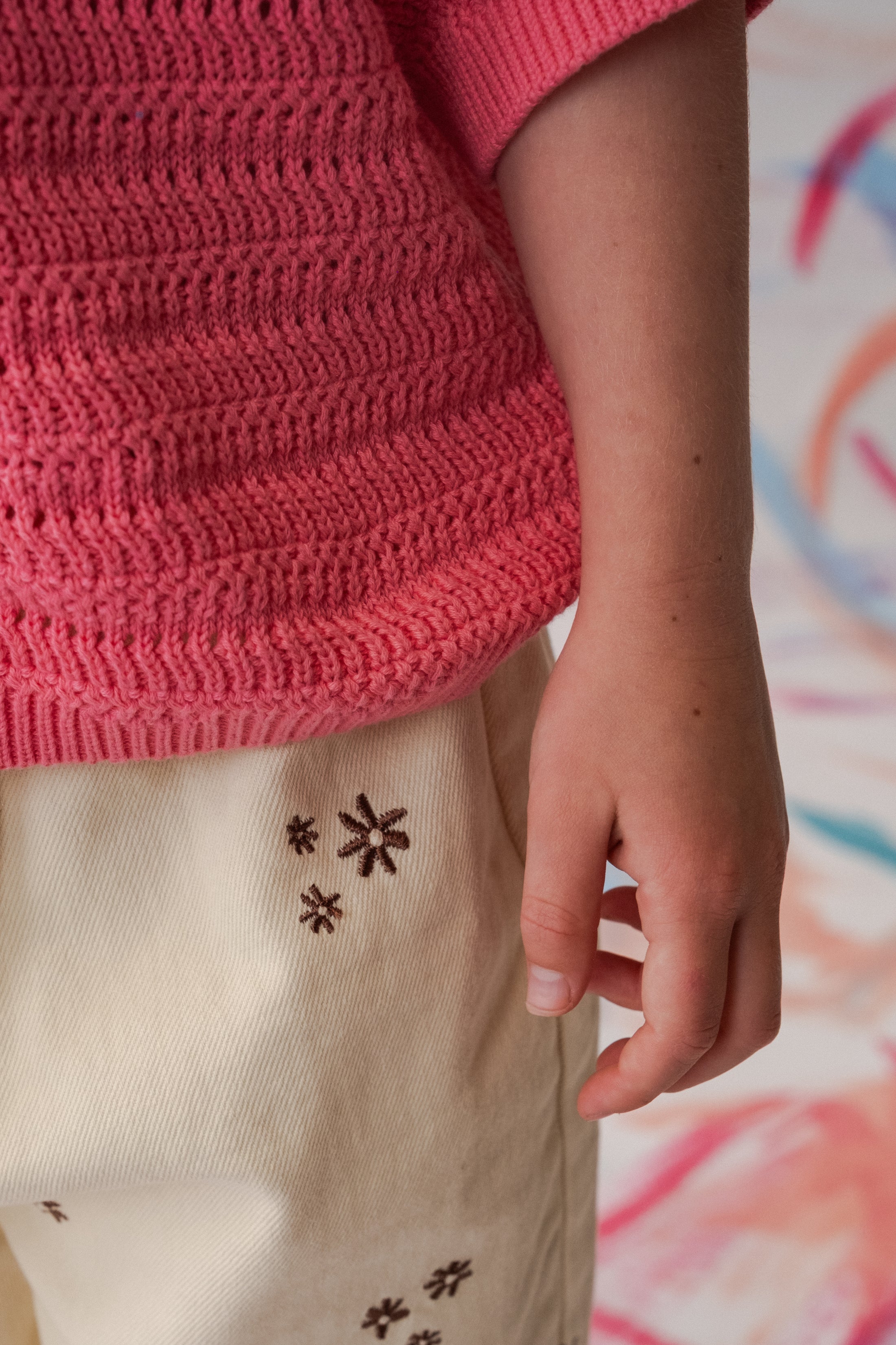 <GROWN> Organic Denim Wild Flower Embroidery Pant - Milk