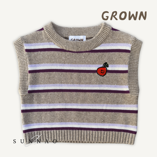 <GROWN> Organic Stripe Apple Knit Vest - Oatmilk