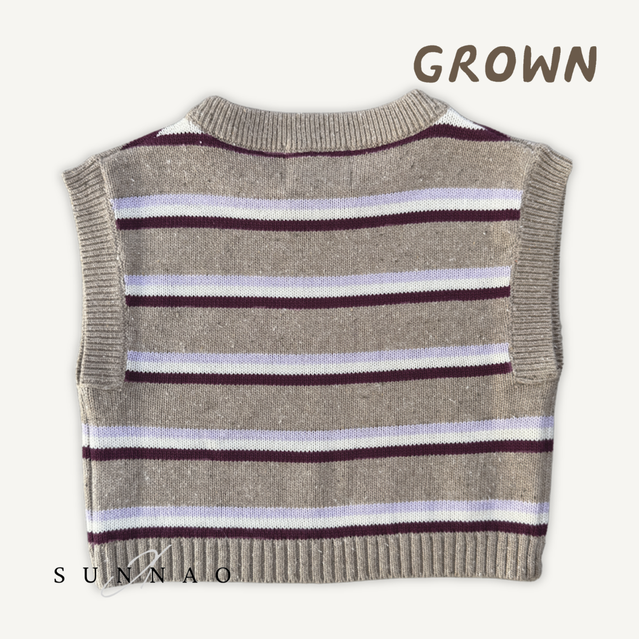 <GROWN> Organic Stripe Apple Knit Vest - Oatmilk