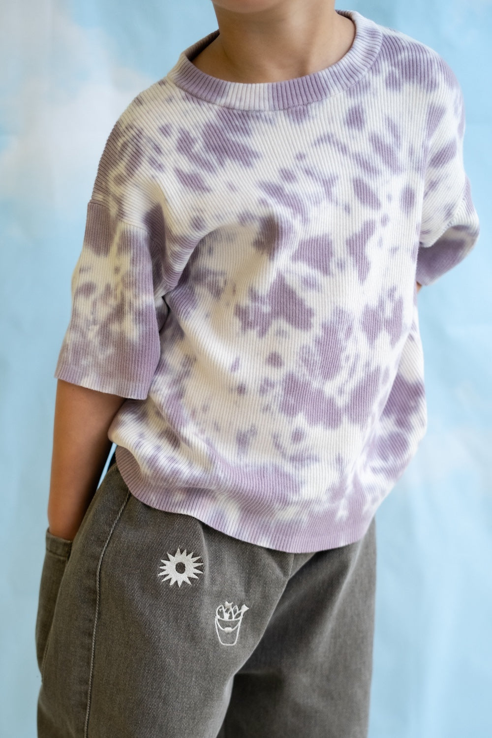 <GROWN> Organic Knitted Tie Dye Rib Tee - Grape