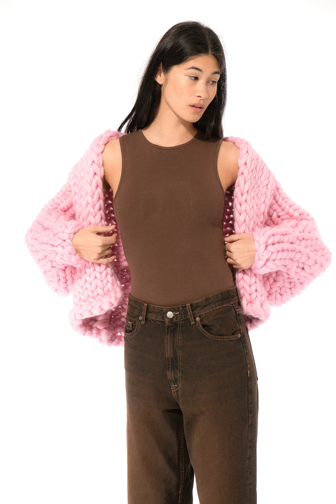 【受注生産】<Hope Macaulay> Pink Irish Colossal Knit Wool Cardigan