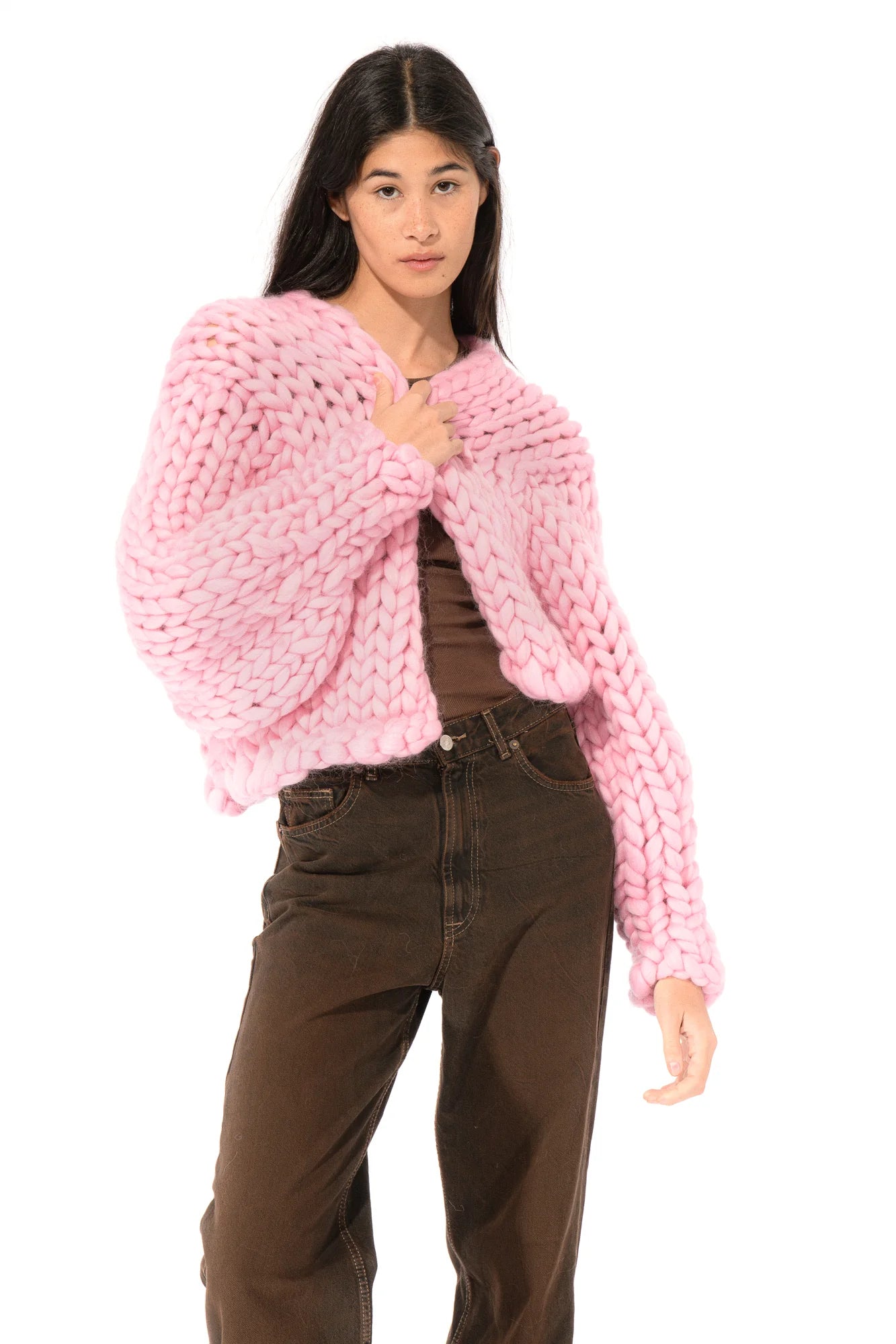 【受注生産】<Hope Macaulay> Pink Irish Colossal Knit Wool Cardigan