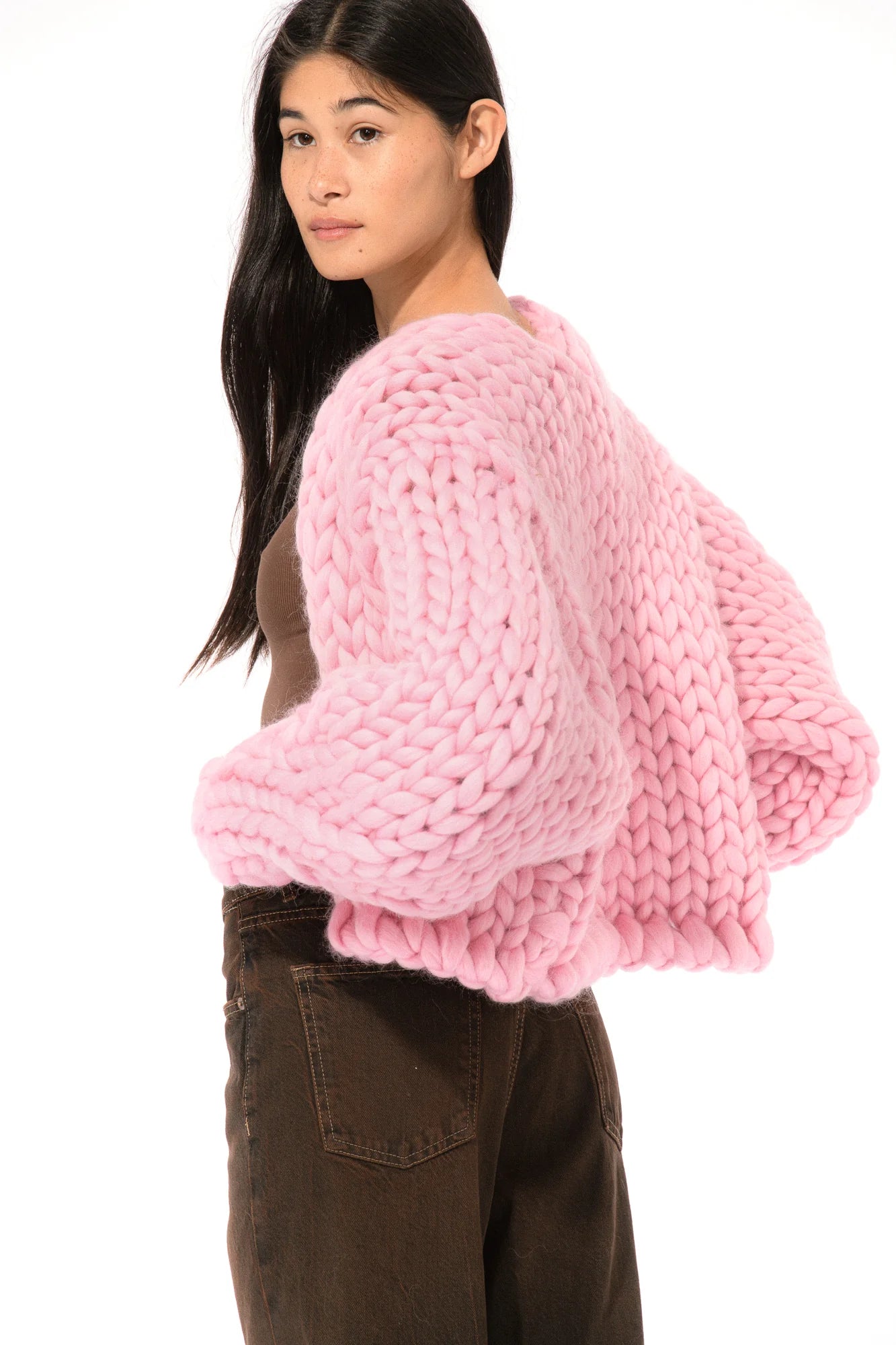 【受注生産】<Hope Macaulay> Pink Irish Colossal Knit Wool Cardigan