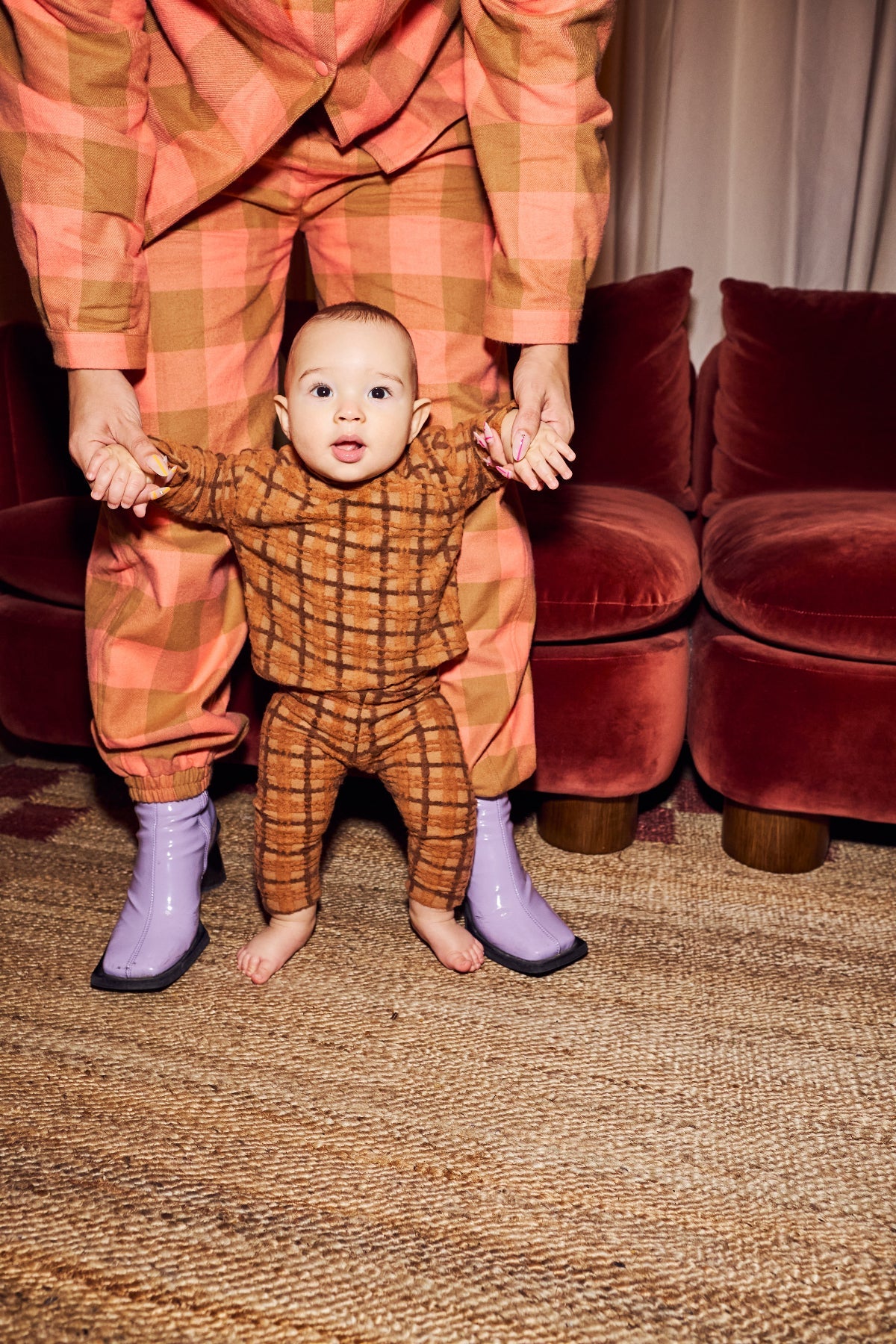 <Studio Koter> LENNON FLUFFY CHECK BROWN TEE