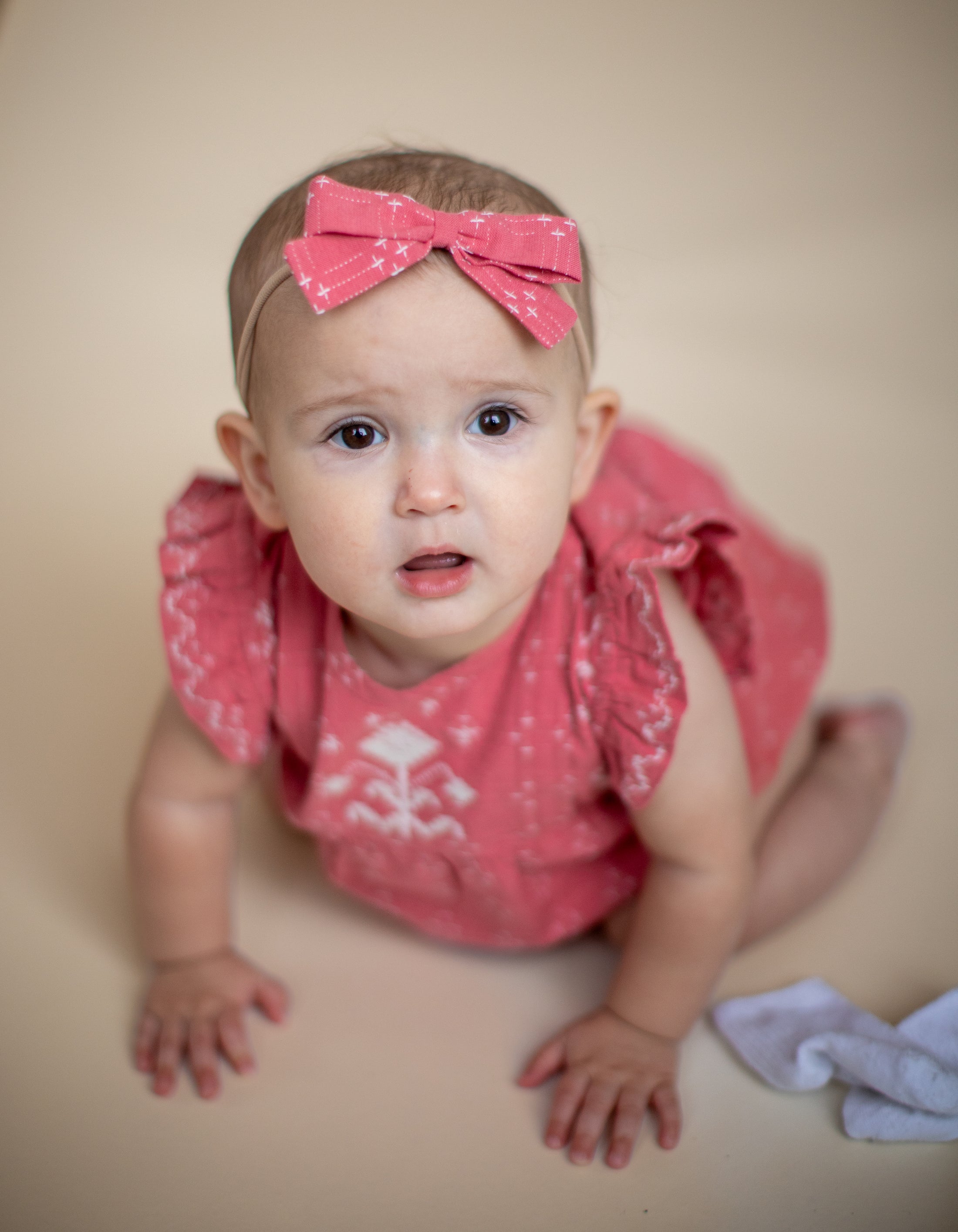 <Lali> Little Flora Romper in Coral Crossstitch（12-24M）