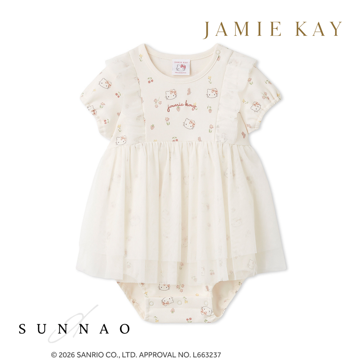 <JAMIE KAY> HELLO KITTY tulle jersey rompers - IVORY