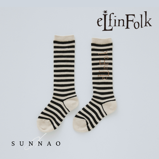 <elfinfolk> Stripe× LOGO Hight Socks (11-19cm)</elfinfolk>