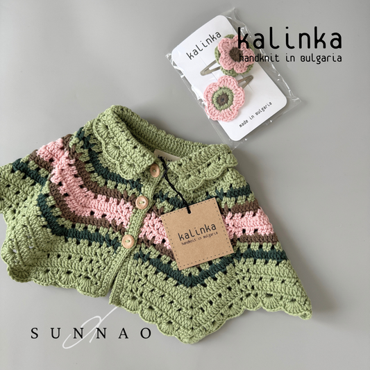 <Kalinka> Flower Clip Set - Moss/Flamingo　