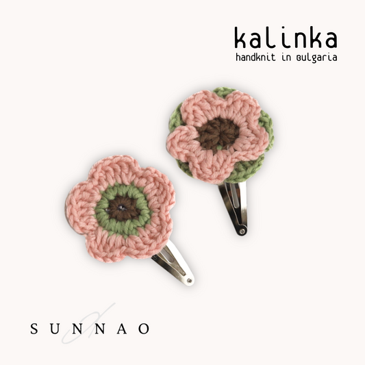 <Kalinka> Flower Clip Set - Moss/Flamingo　