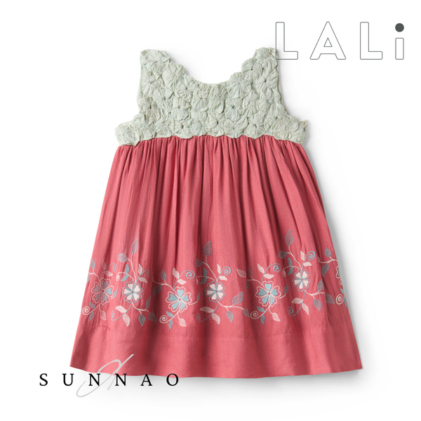 <Lali> Kate Rosette Dress in Pale Aqua and Brick Red