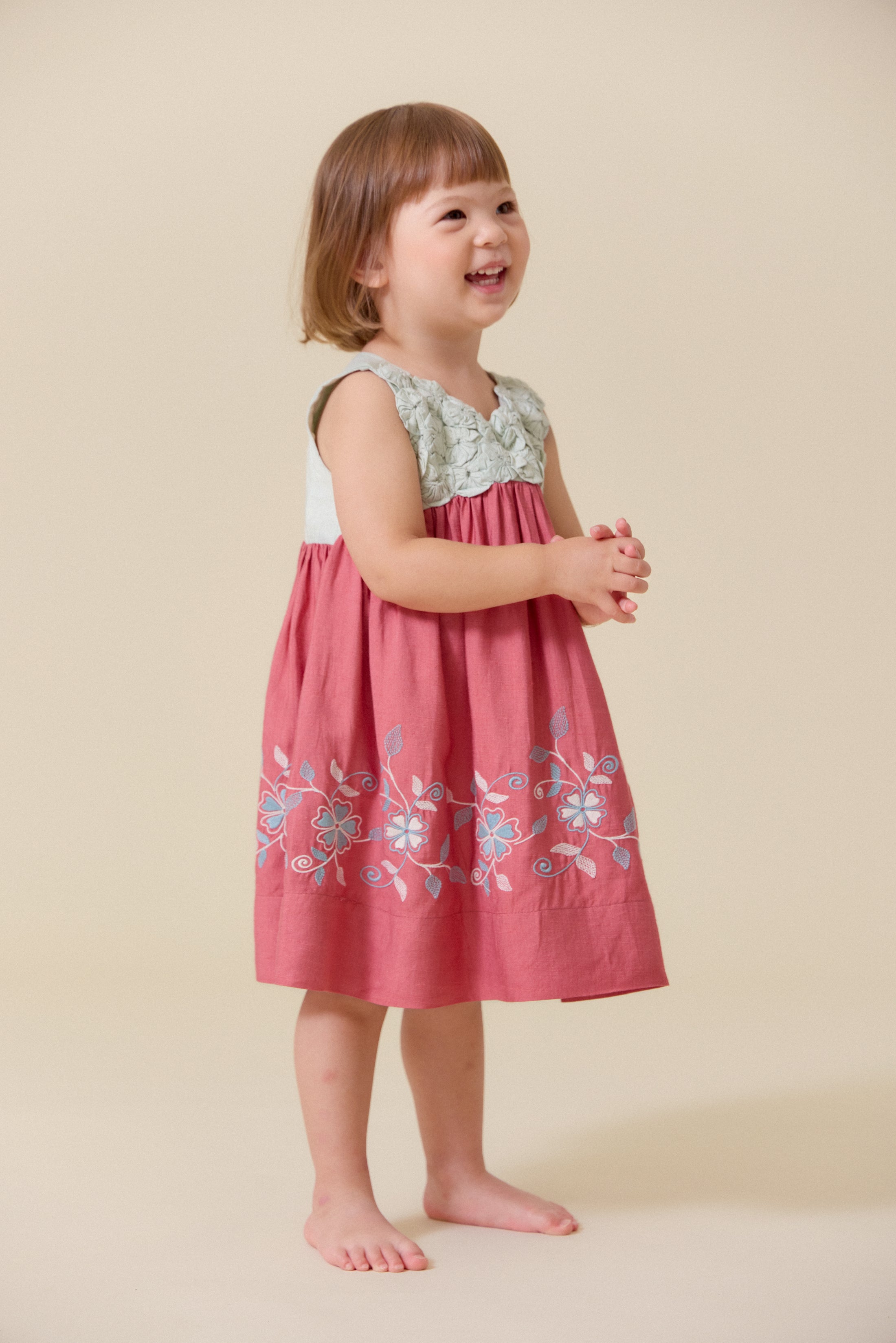 <Lali> Kate Rosette Dress in Pale Aqua and Brick Red