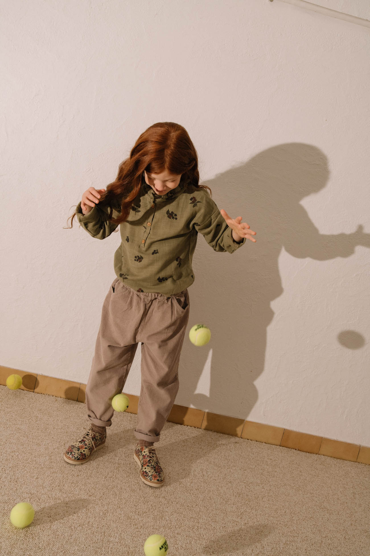 <STUDIO BOHEME PARIS> OLYMPE BLOUSE - GREEN ALOE / BLACKBERRIES