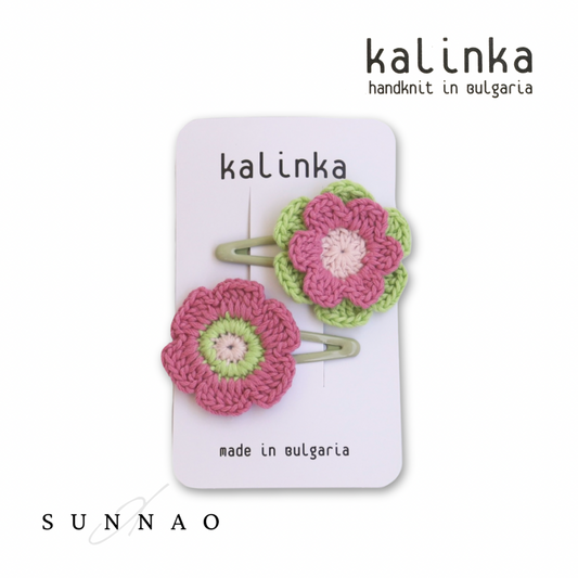 <Kalinka>Flower Crochet Clip Set - Raspberry/Lime