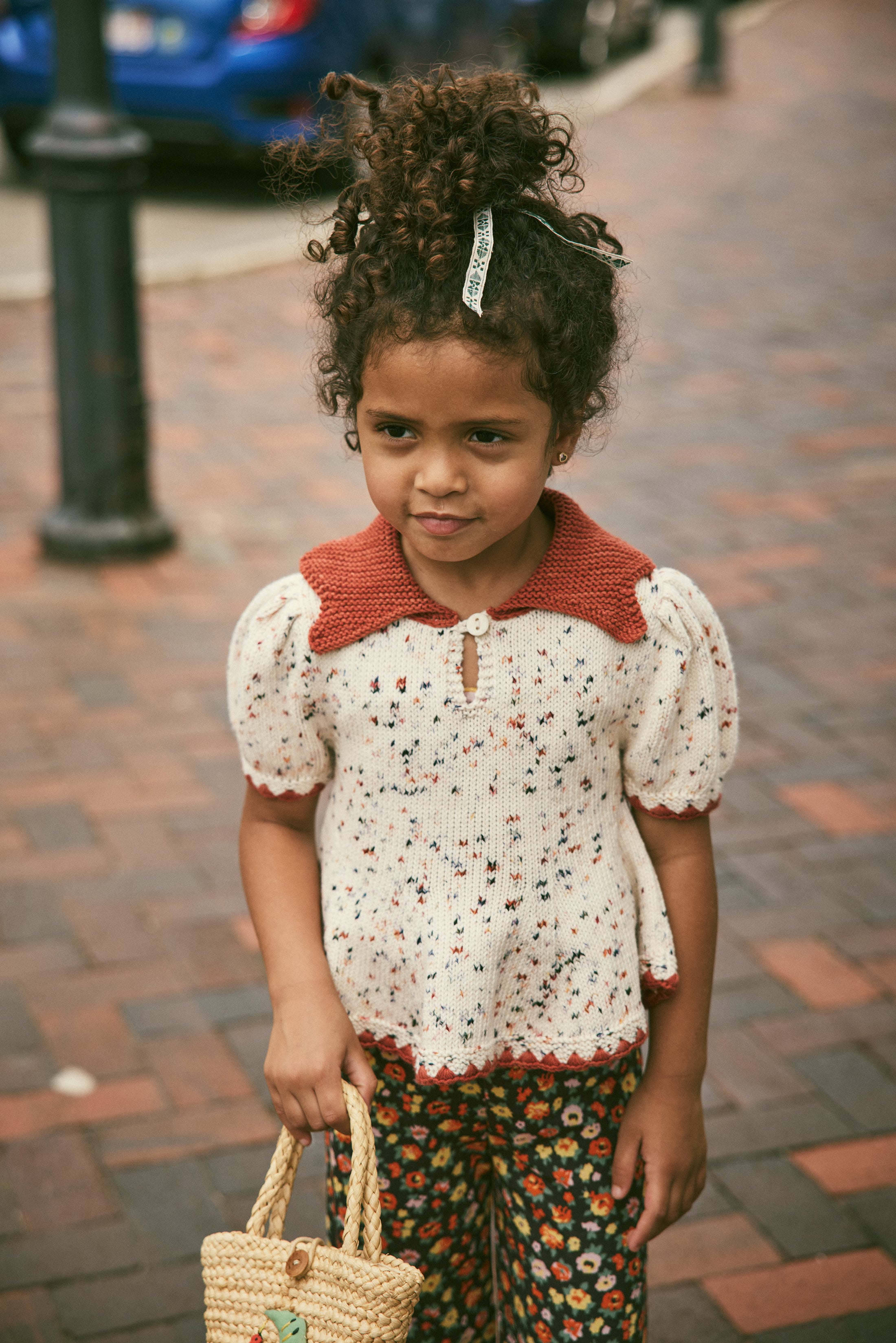 <Misha&Puff>Crochet Trim Puff Top - Picnic Confetti（2-6Y）