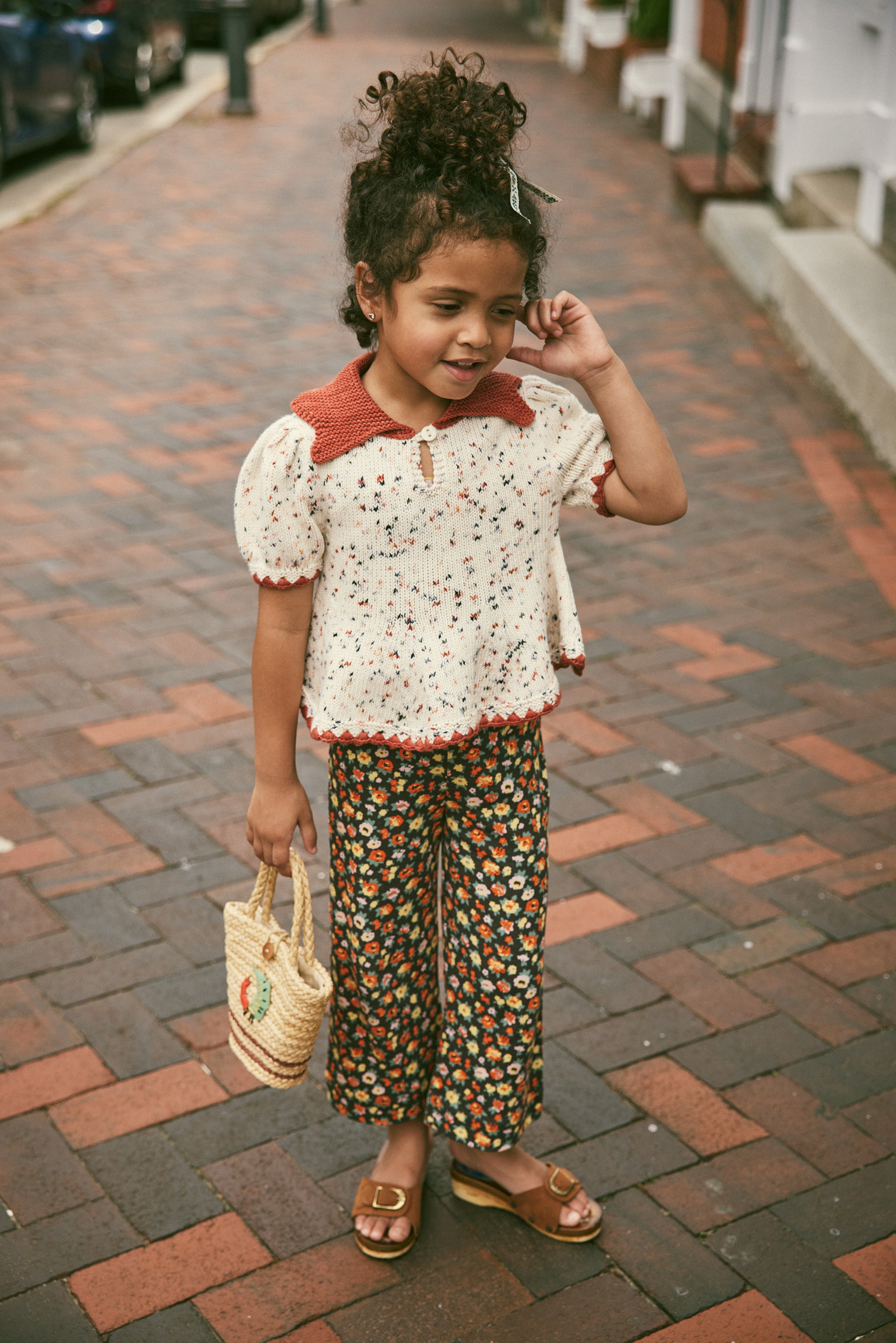 <Misha&Puff>Crochet Trim Puff Top - Picnic Confetti（2-6Y）