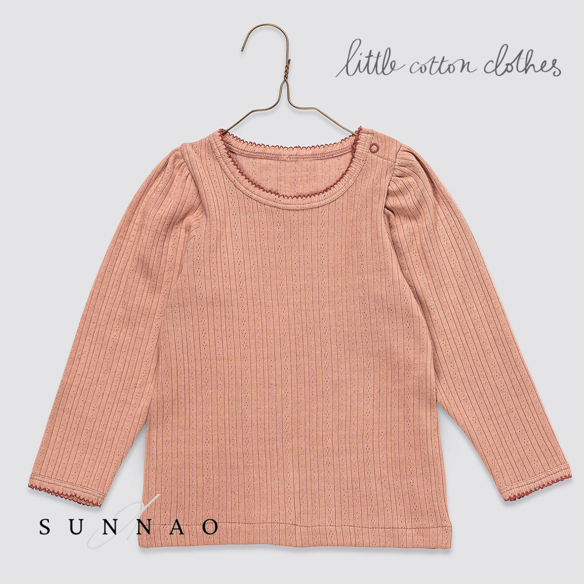 【予約】<Little Cotton Clothes> Pointelle Long Sleeve T-shirt Nougat