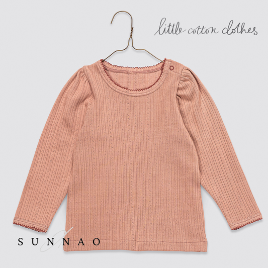 【予約】<Little Cotton Clothes> Pointelle Long Sleeve T-shirt Nougat