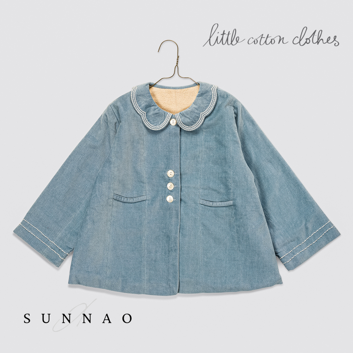 【予約】<Little Cotton Clothes> Velvet Hebe Coat in Eggshell