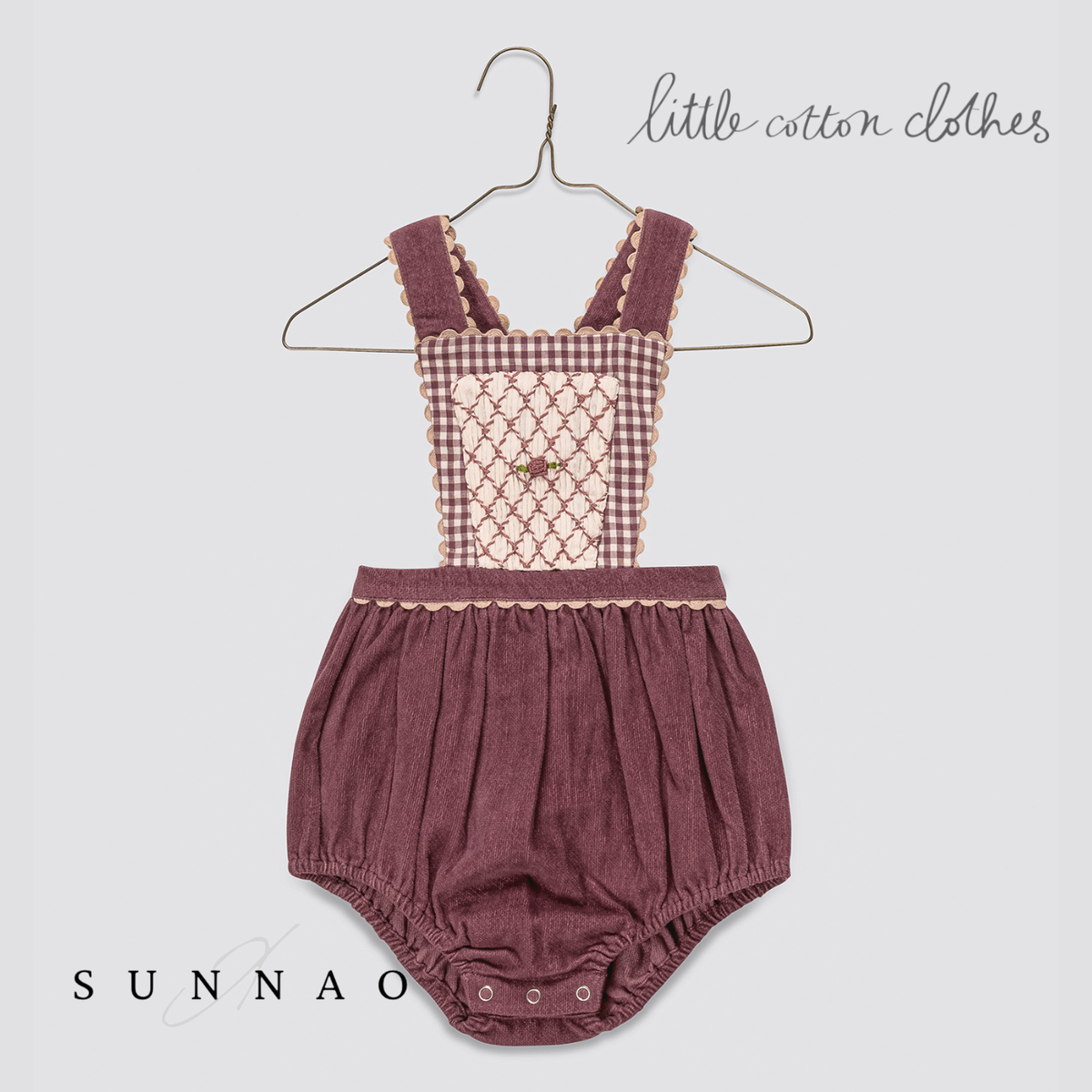 【予約】<Little Cotton Clothes> Velvet Dhalia romper in Sugarplum