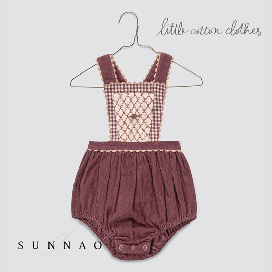 【予約】<Little Cotton Clothes> Velvet Dhalia romper in Sugarplum