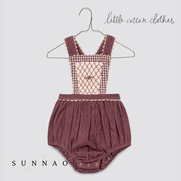 【予約】<Little Cotton Clothes> Velvet Dhalia romper in Sugarplum