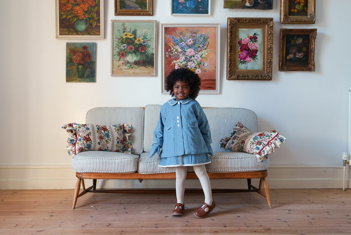 【予約】<Little Cotton Clothes> Velvet Hebe Coat in Eggshell