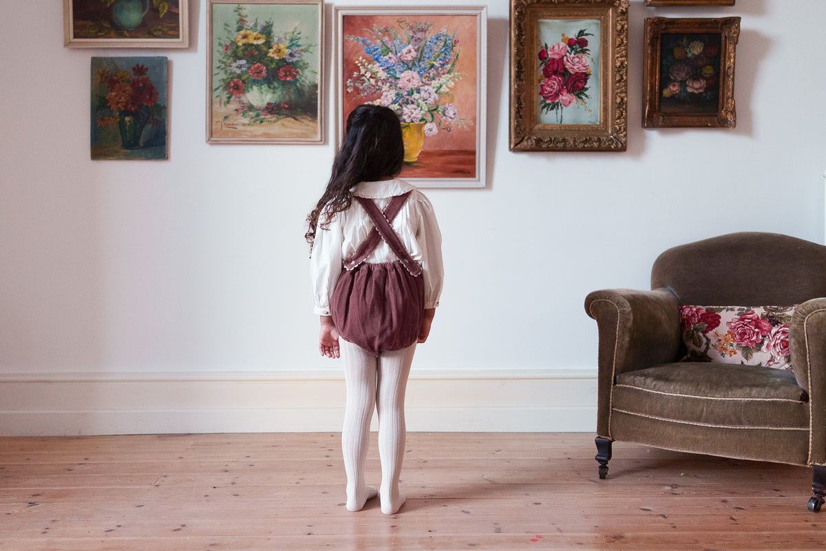 【予約】<Little Cotton Clothes> Velvet Dhalia romper in Sugarplum