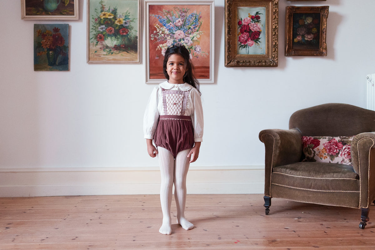 【予約】<Little Cotton Clothes> Velvet Dhalia romper in Sugarplum
